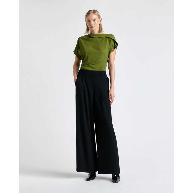 Cue Soft Viscose Draped Fold Neck Top image number 3